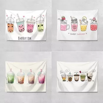 Гобелен с рисунком чая с молоком, мультяшный гобелен для спальни, гостиной, гобелен для украшения дома, стены, гобелен 100x75cm