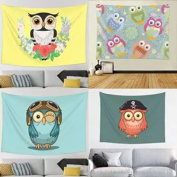 Гобелен с рисунком милой совы для офиса, гостиной, настенный гобелен для дома 100x75cm