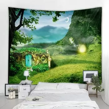 Гобелен с скандинавским пейзажем, солнечные деревья, украшение, гобелен, настенное художественное украшение, эстетика комнаты, домашний декор 100X75CM
