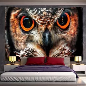 Гобелен с совой, львом, психоделической сценой, гобелен в стиле арт-деко, хиппи, декор в стиле бохо, эстетика спальни, настенный домашний декор 100X75CM