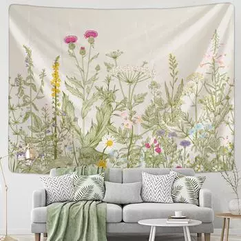 Гобелен с тропическим растением и цветком, настенный минималистичный художественный гобелен, психоделическая тайна, эстетика, декор комнаты 95x70cm