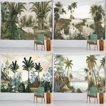 Гобелен с тропическим растительным принтом, украшение для офиса, гостиной, настенный гобелен для дома 100x75cm