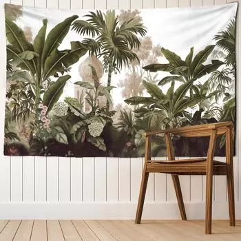 Гобелен с тропическими растениями и архитектурой, настенный психоделический колдовство, тайна, спальня, гостиная, домашний декор 95x70cm