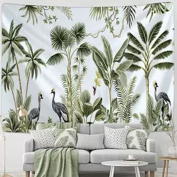 Гобелен с тропическими растениями и животными, настенный психоделический загадочный пейзаж, эстетика, декор для комнаты, гостиной 95x70cm
