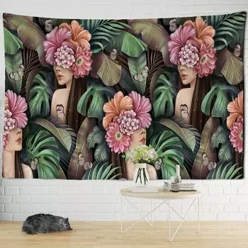 Гобелен с тропическими растениями, настенный Гобелен для девочек, психоделический колдовство, натуральный богемный хиппи, домашний декор для спальни 95x70cm