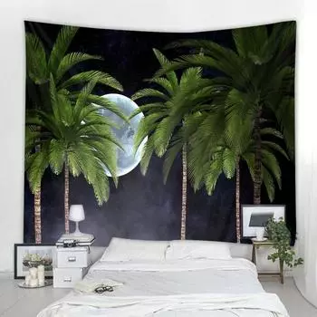Гобелен с тропическими растениями, небо, пальма, настенный подвес, скандинавский ins для дома, гостиной, спальни, тканевая картина, фоновое украшение 100x75cm