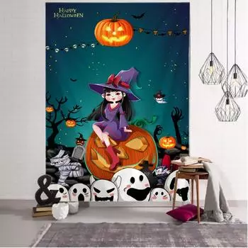 Гобелен с ведьмой и тыквой на Хэллоуин, милый забавный мультяшный узор, украшение для вечеринки, богемный психоделический тапиз, настенный Гобелен для колдовства 95x70CM
