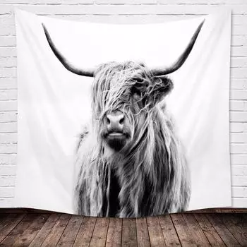 Гобелен с животными, креативный черный коровий настенный гобелен из полиэстера, корова, настенное покрытие, фермерский дом, украшение для дома, гобелен 100x75cm