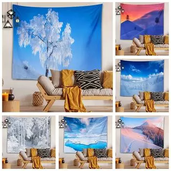 Гобелен с зимним пейзажем, красивый снежный мир, полиэстеровый гобелен с принтом, домашний декор, спальня, гостиная, фон, ткань, тапиз 100X75CM