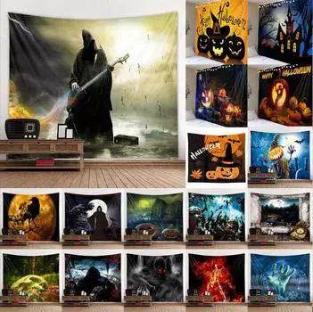 Гобелен «Счастливый Хэллоуин», настенный домашний декор, одеяло с тыквой ужасов, ведьма, эстетика, украшение для гостиной, гобелен 100x75cm