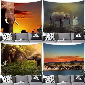 Гобелен со слоном, украшение для офиса, гостиной, настенный гобелен для дома 100x75cm