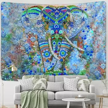 Гобелен со слоном в виде мандалы, настенный красочный рисунок, богемный тропический пейзаж, домашний декор для гостиной, ткань 95x70cm