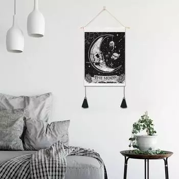 Гобелен «Солнце и Луна», настенный гобелен, настенный гобелен с волной, богемные психоделические гобелены, черно-белый гобелен, домашний декор для комнаты 48.5*34.5cm