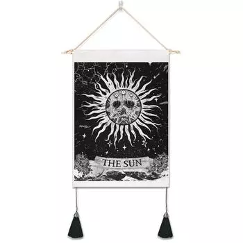 Гобелен «Солнце и Луна», настенный гобелен, настенный гобелен с волной, богемные психоделические гобелены, черно-белый гобелен, домашний декор для комнаты 48.5*34.5cm