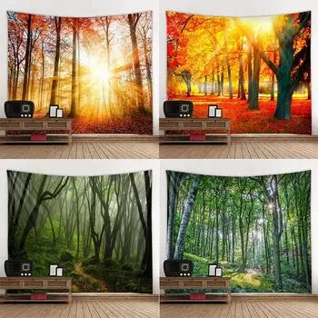 Гобелен «Солнечный лес» для украшения офиса, гостиной, настенный гобелен для дома 100x75cm