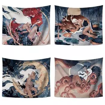 Гобелен «Тигр и красавица» для украшения офиса, гостиной, настенный гобелен для дома 100x75cm