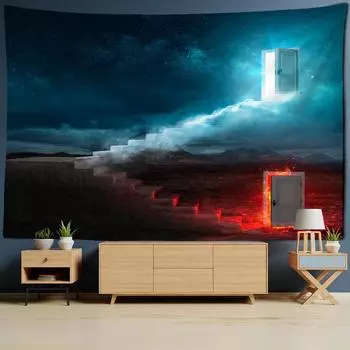 Гобелен «Ворота времени», настенный психоделический колдовство, хиппи, тапиз, абстрактный домашний декор для общежития 95x70cm