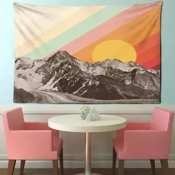 Гобелен «Восход» с ботанической иллюстрацией, гобелен с фазами Луны, Таро, настенный пляжный коврик, эстетика для спальни, домашнего декора 100X75CM