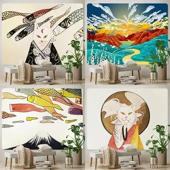 Гобелен в японском стиле с изображением океанской волны, украшение для офиса, гостиной, настенный гобелен для дома 100x75cm