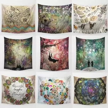 Гобеленовое настенное покрытие, ковер, покрывало в стиле бохо, домашний декор, блестящий узор мандалы, хиппи, подвесной 100x75cm