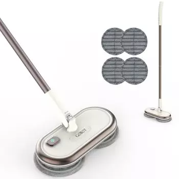 GOBOT электрическая вращающаяся швабра для мытья полов без проводов с водой поставляется с 4 швабрами для высокоскоростной уборки пола, для уборки одним человеком, легкий, коричневый