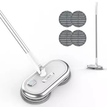 GOBOT электрическая вращающаяся швабра легкая электрическая влажная беспроводная швабра для пола поставляется с 4 швабрами для высокоскоростной уборки пола Чистящие средства, швабра, протирание, протирание, белый
