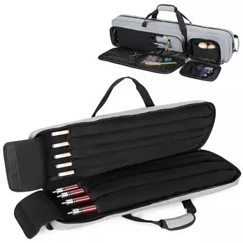GOBUROS Pool Cue Bag Чехол для бильярдного кия вмещает 4 биты и 5 стержней Сумка для бильярдного кия Чехол для бильярдного кия серого цвета 1/2