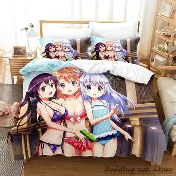 Gochuumon wa Usagi Desu ka Bedding Set Single Twin Full Queen King Size Bed Set Adult Kid Bedroom Duvetcover Sets Anime 70x133cm 2pcs