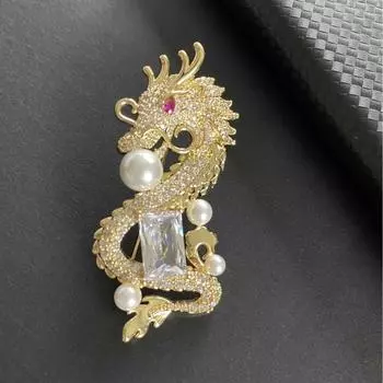 Год Дракона Китайский Дракон Брошь Кристалл Полный Циркон Мужской И Женский Зодиак Животное Костюм Корсаж, Коллекционные Подарки золотой