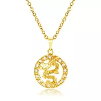 Год Дракона Национальный тренд Ретро Зодиак Дракон Круглая Карточка Подвеска Ожерелье