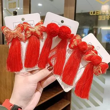 Год Красный плюшевый мячик Утконос Заколки Детские заколки Китайские заколки Ханьфу Фестивальные шпильки J