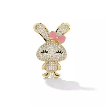 Год Кролика Полная Бриллиантовая Милая Брошь Темперамент Супер Милый Кролик Корсаж Женская Одежда Стразы Булавка Ювелирные Изделия золотой
