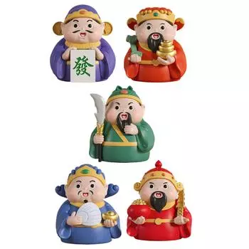 God of Fortune Sculpture Cai Shen Statue Table Decor Good Luck Miniatures Resin Ornaments Mini Figurine for Desk Bookshelf зелёный