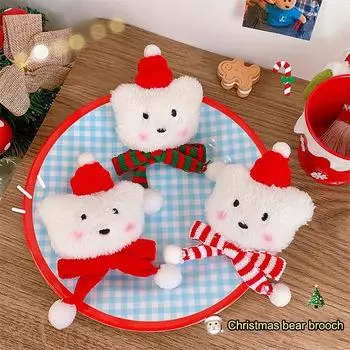 Год Рождество плюшевый шарф шапка медведь брошь шпилька 2 использования милая заколка для волос девушка головной убор заколки пара булавка аксессуары подарок