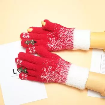Год Рождество Женщины Зима Утолщенные Роса Пальцы Сенсорный Экран Теплые Вязаные Перчатки