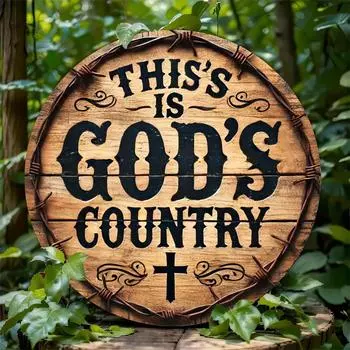 God s Own Country Round Metal Wreath Sign 8x8 Inch Rust-Resistant and Water-Resistant Perfect for Home Office or Coffee Shop чёрный