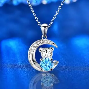 Год Тигра имитация S925 Серебряный зодиакальный тигр кулон ожерелье женская луна ключица цепь