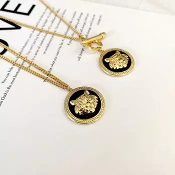 Год Тигра Новогоднее ожерелье с медным покрытием из настоящего золота, эмалевой глазурью и инкрустацией головы тигра, модное колье для пригородных поездок