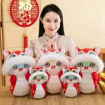 Год змеи кукла китайский зодиак змея плюшевая игрушка 2025 милый мягкий плюшевый зверек для детей взрослых зодиак змея фэн-шуй украшение символ удачи 16 cm синий