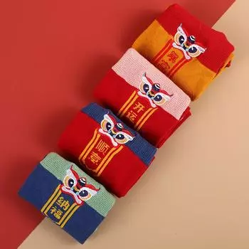 Год Змеи Маленький танец льва Вышитая подарочная коробка Red Sox Новый год День рождения Год Национальный прилив Парный подарок Длинные утолщенные хлопковые носки One Size