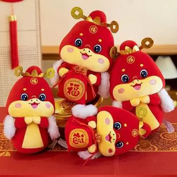 Год Змеи плюшевая кукла традиционный китайский дизайн милая змея мягкая игрушка для мальчиков девочек домашний декор символ привлечения богатства подарок 25cm A