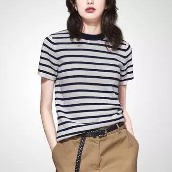 Goddess Temperament Fashion Striped Minimalist Slim-Fit Trendy T-shirt Stripes M