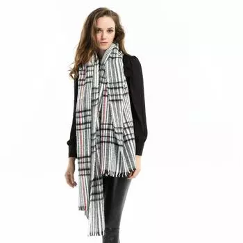Годовой шарф из искусственного кашемира, шаль в полоску, женский, осень-зима 195*95cm чёрный