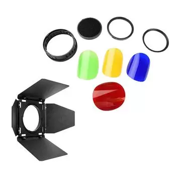 Godox BD08 Дверь сарая, сотовая сетка и комплект гелевых фильтров из 4 цветов (красный желтый)