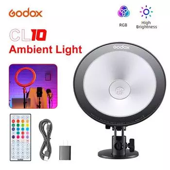 Godox CL10 RGB светодиодная веб-трансляция окружающего света 10 Вт многоцветная лампа заполняющего освещения для студийного макияжа живая видеосъемка