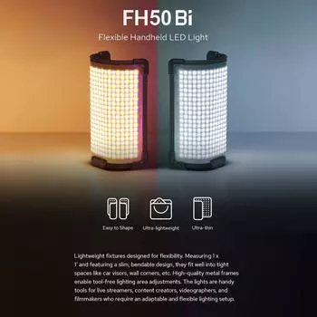 GODOX FH50Bi Гибкий светодиодный светильник, 62 Вт, двухцветный светильник для фотосъемки, 2800–6500 K, индекс цветопередачи более 97 с 11 лампами EU Plug чёрный