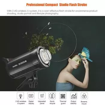Godox SK300II-V Модернизированная студийная вспышка мощностью 300 Вт GN58 5600+/-200K Встроенный стробоскоп 2,4G UK Plug