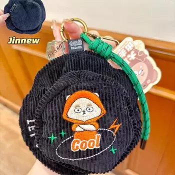 Goes Bear Bold Wild Series Corduroy Hat With Embroidered Coin Keychain Purse