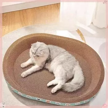 Гофрированная картонная когтеточка для кошек, овальная миска-гнездо для кошачьей кровати, круглая доска для точения когтей для кошек