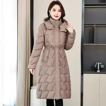 Гофрированная съемная шапка большого размера XL-6X талия вниз хлопковая одежда женская одежда средняя и длинная зимняя корейская версия толстое пальто XL чёрный